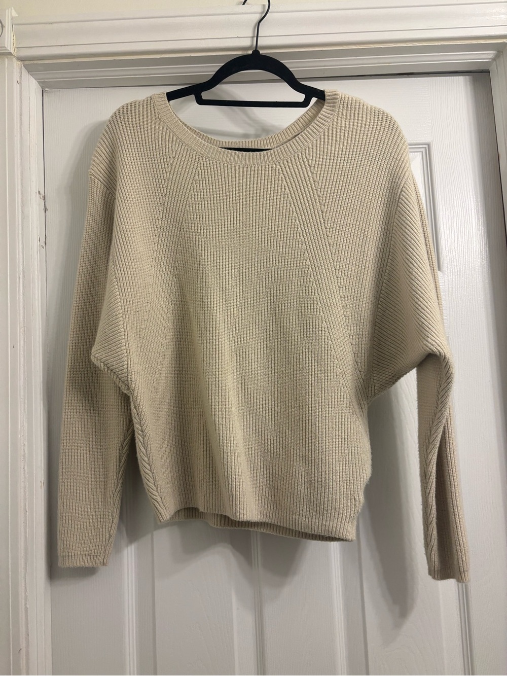 Express Cream Ribbed Crewneck Sweater